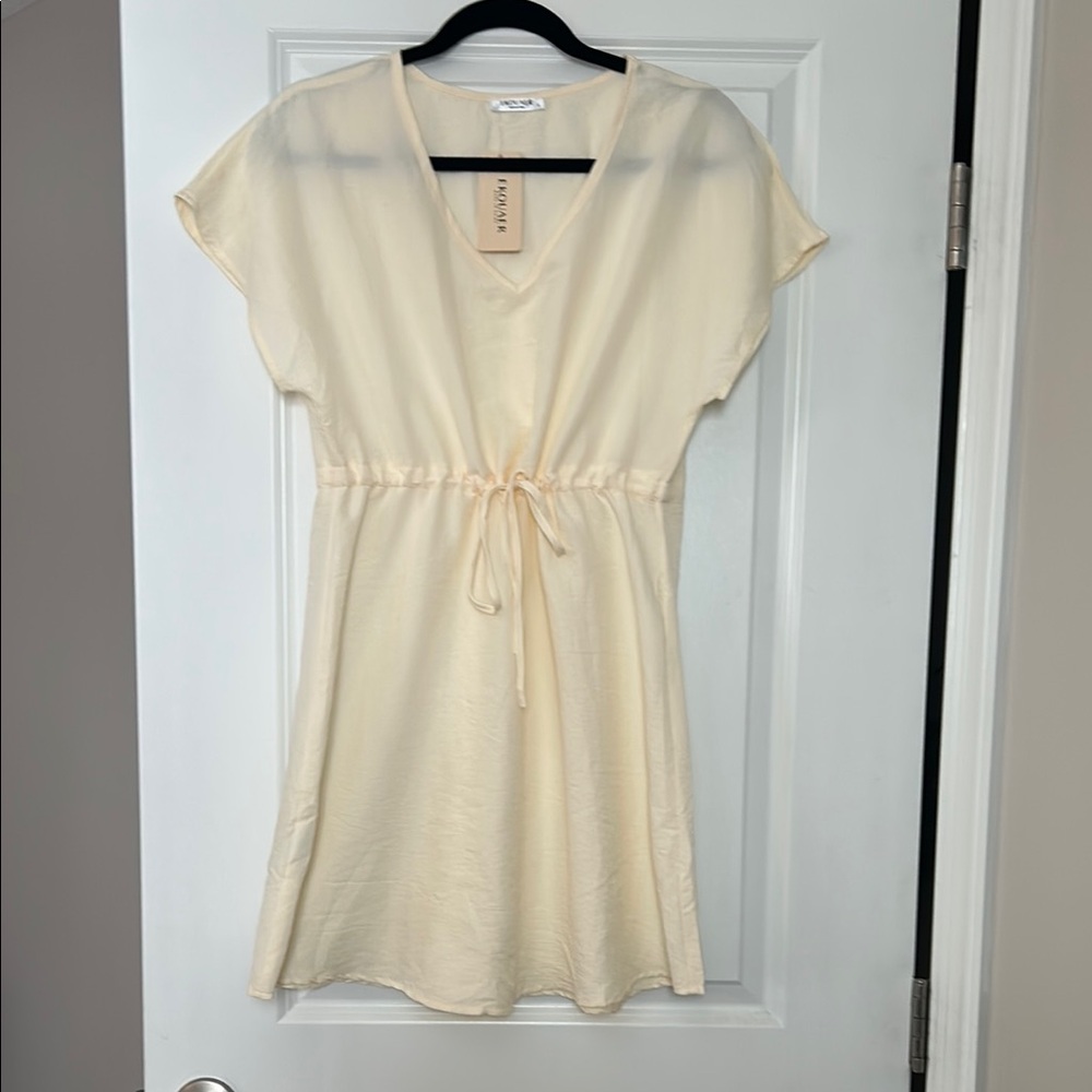 Cream Dolman Sleeve V-Neck Mini Sundress